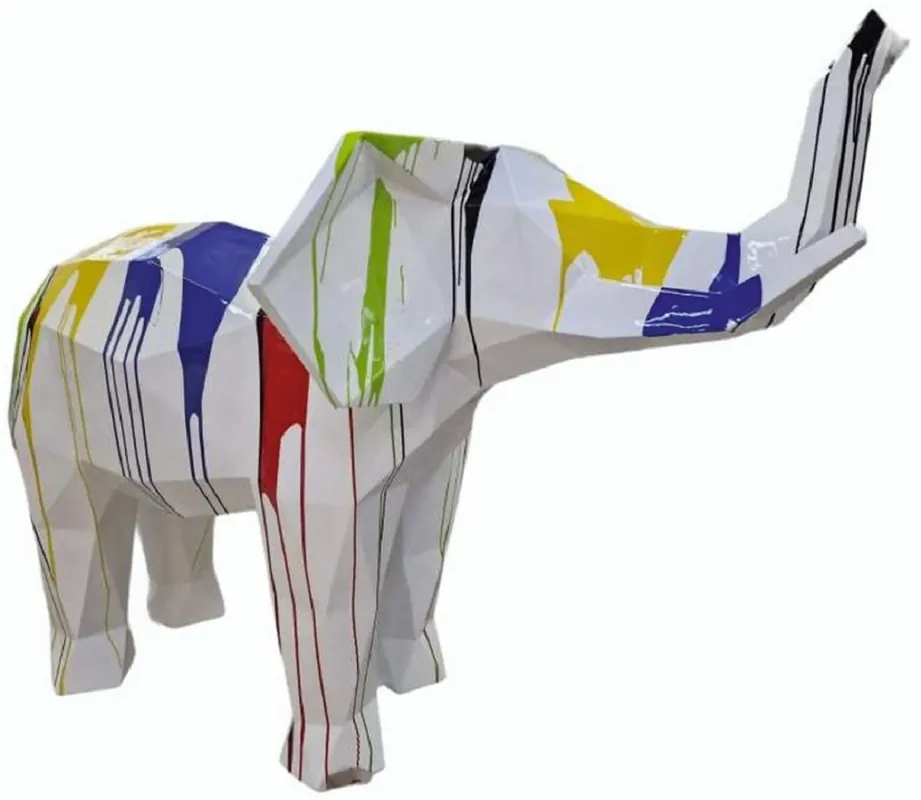 Casa Padrino XXL Deko Skulptur Elefant Weiß / Bunt 176 cm - XXL Garten Figur Wochenendangebot