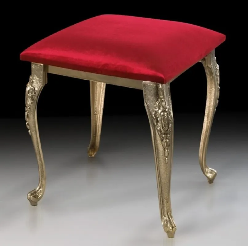 Casa Padrino Luxus Barock Bronze Hocker Bordeauxrot / Gold H. 42 cm - Barock Möbel Mega-Angebot