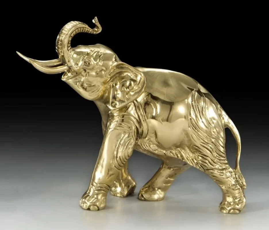 Casa Padrino Luxus Bronze Deko Skulptur Elefant Gold 27 x H. 24 cm - Schreibtisch Deko Neu