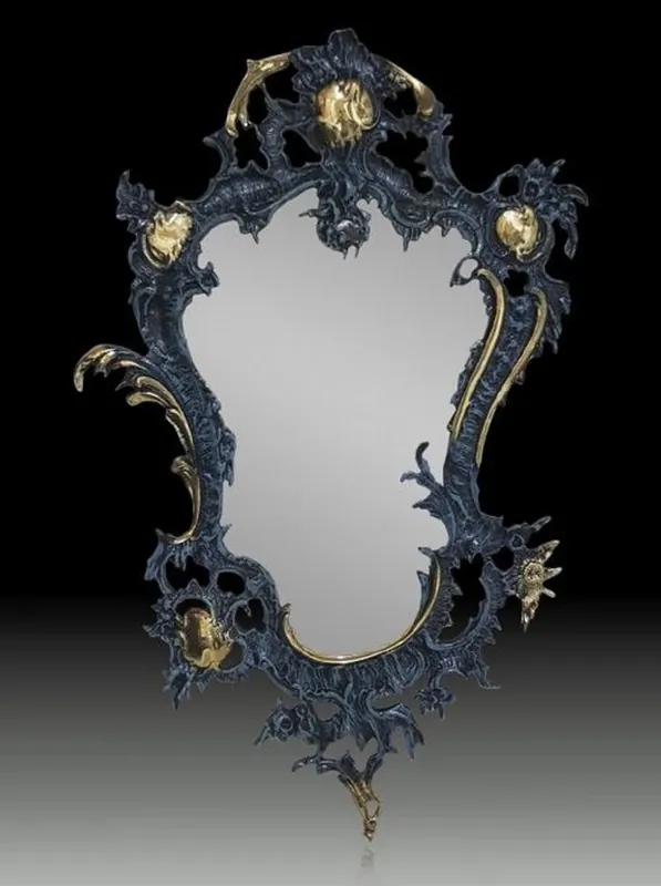 Super-Preis Casa Padrino Luxus Barock Bronze Spiegel Blau / Gold H. 74 cm - Barock Möbel