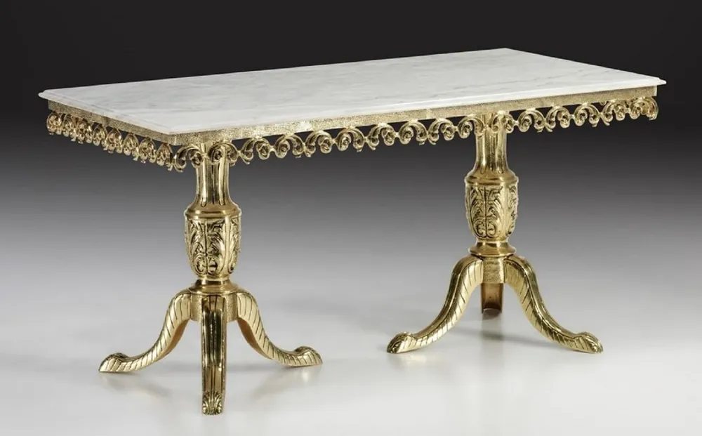 Preisreduziert Casa Padrino Luxus Barock Esstisch mit Marmorplatte Gold / Weiß 165 cm - Barock Esszimmer Möbel