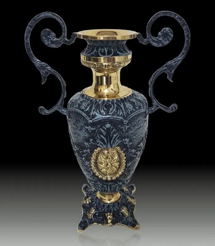 Casa Padrino Luxus Barock Vase Blau / Gold 23 x H. 34 cm - Handgefertigte Barockstil Blumenvase Meistverkauft