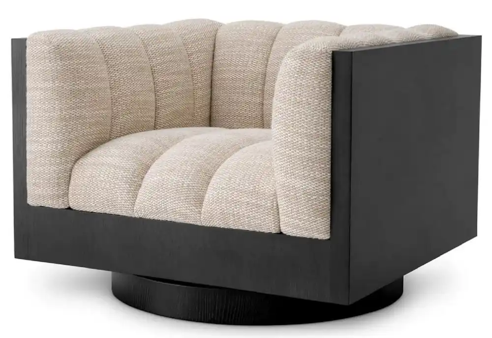Casa Padrino Luxus Drehsessel Sandfarben / Schwarz 99 x 88 x H. 69 cm - Luxus Möbel Beliebt