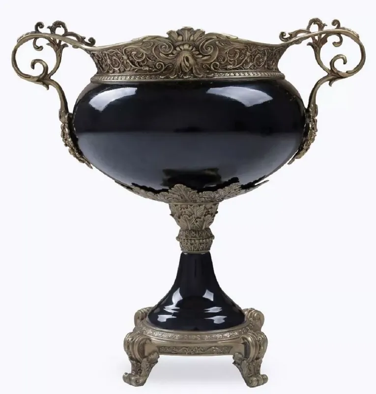 Ausverkauf Casa Padrino Barock Porzellan Schüssel Schwarz / Bronze H. 36 cm - Barock Deko Accessoires