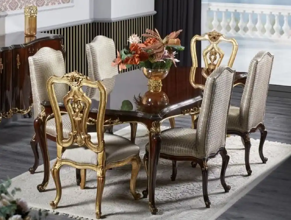 Casa Padrino Luxus Barock Esszimmer Set Dunkelbraun / Silber / Gold - Barock Esszimmer Möbel Begrenztes Angebot