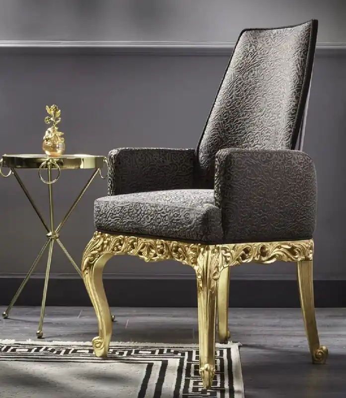 Billig Casa Padrino Luxus Barock Esszimmer Stuhl mit Armlehnen Grau / Dunkelbraun / Gold H. 116 cm - Barock Möbel