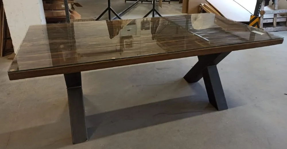 Expressversand Casa Padrino Landhausstil Esstisch mit Glasplatte Braun / Schwarz 200 cm - Rustikale Esszimmer Möbel