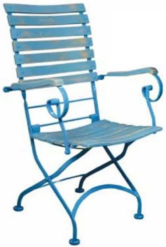 Casa Padrino Jugendstil Gartenstuhl mit Armlehnen Antik Hellblau H. 95 cm - Jugendstil Garten Möbel Sale