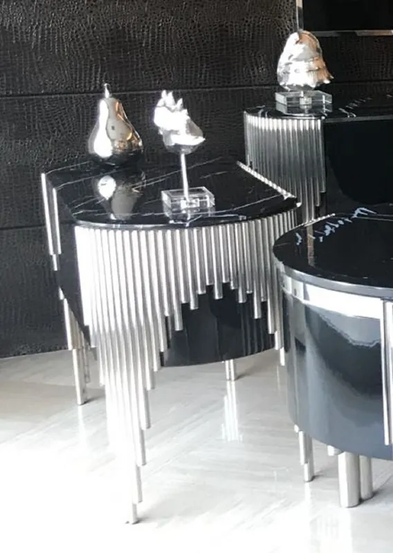 Casa Padrino Luxus Kommode mit 2 Schubladen und Kunstmarmor Platte Schwarz / Silber - Luxus Möbel Beliebt