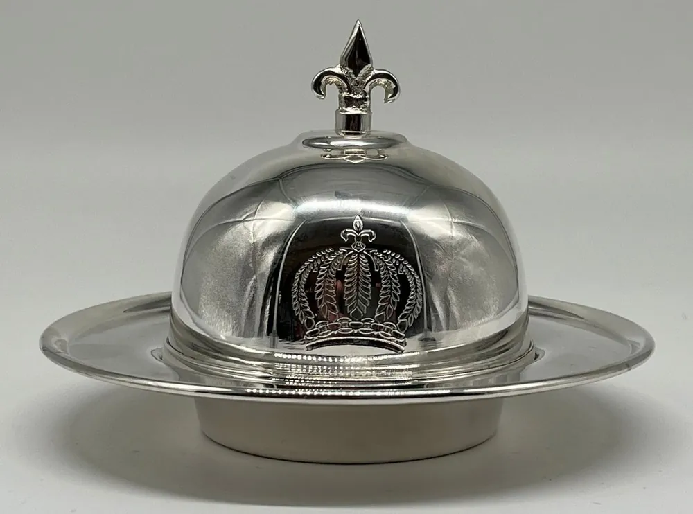 Markenprodukt Pompöös by Casa Padrino Luxus Barock Kaviarschale mit Deckel Silber - designed by Harald Glööckler