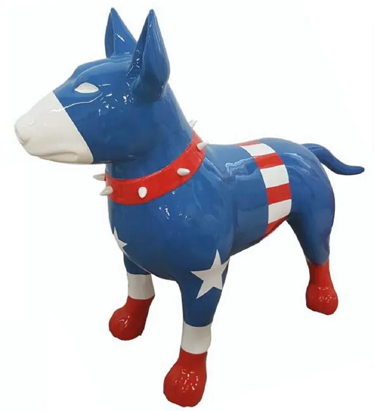 Preisknaller Casa Padrino XXL Deko Figur Hund Blau / Weiß / Rot 116 cm - Garten Deko Skulptur