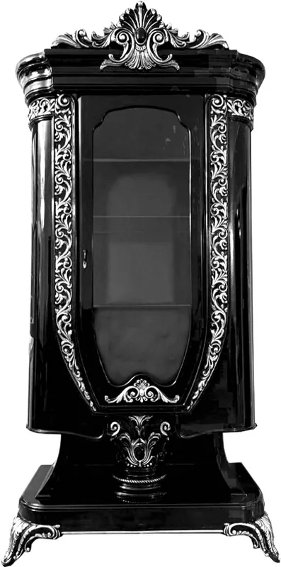 Casa Padrino Luxus Barock Vitrine mit Glastür Schwarz / Silber - Handgefertigte Barock Möbel Meistverkauft