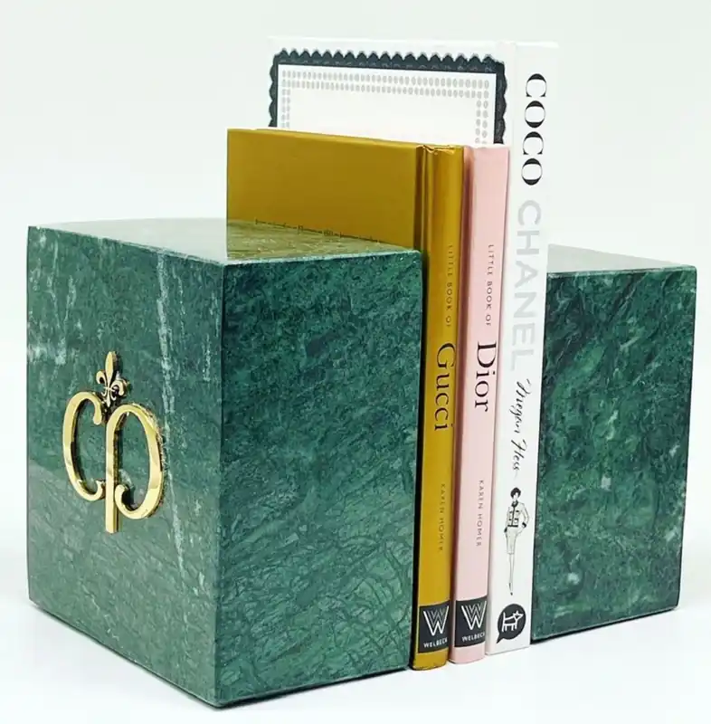 Casa Padrino Luxus Marmor Deko Buchstützen Set Grün / Gold Preisknaller