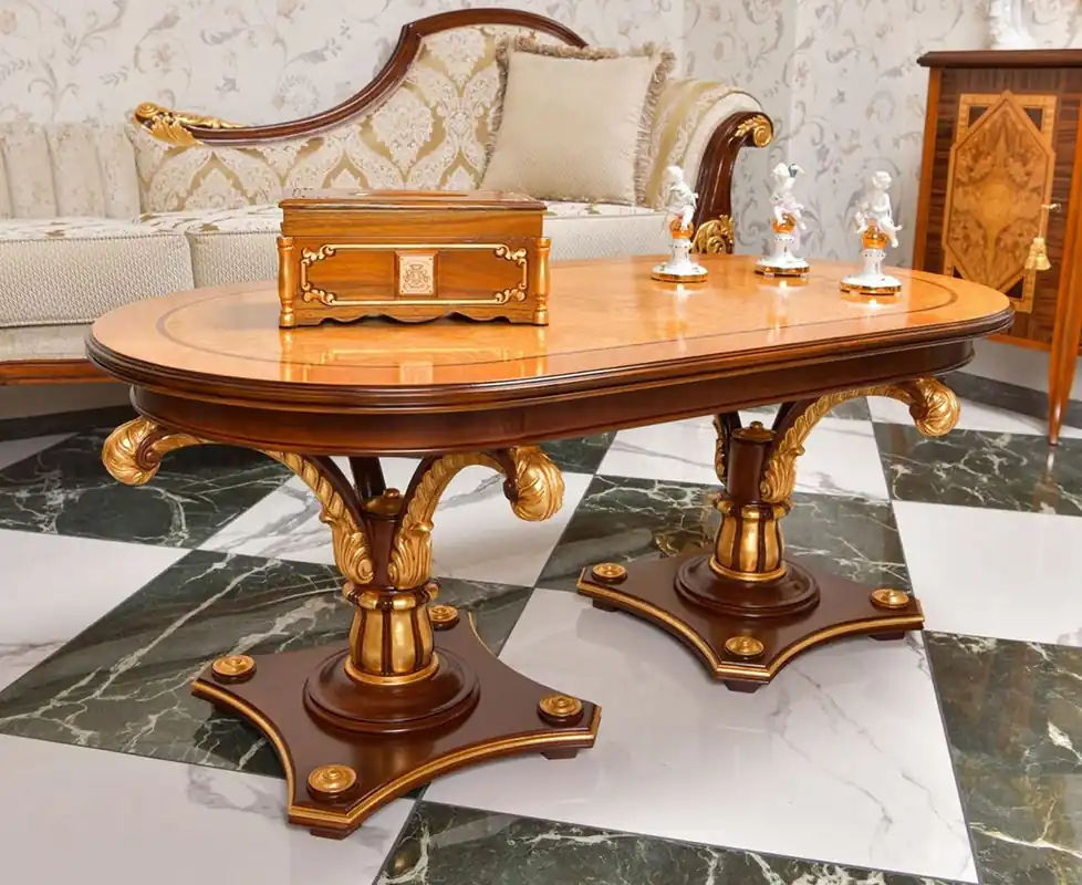 Wochenendangebot Casa Padrino Luxus Barock Couchtisch Naturfarben / Braun / Gold 125 cm - Barock Möbel - Made in Italy