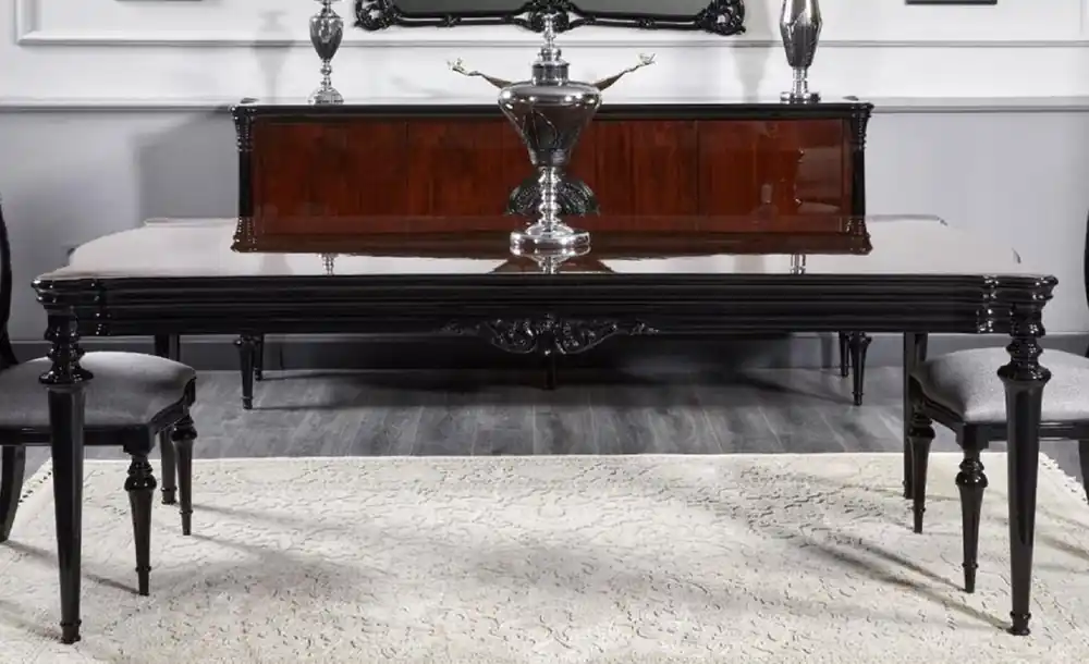 Schneller Versand Casa Padrino Luxus Barock Esstisch Schwarz 220 cm - Prunkvolle Barock Esszimmer Möbel
