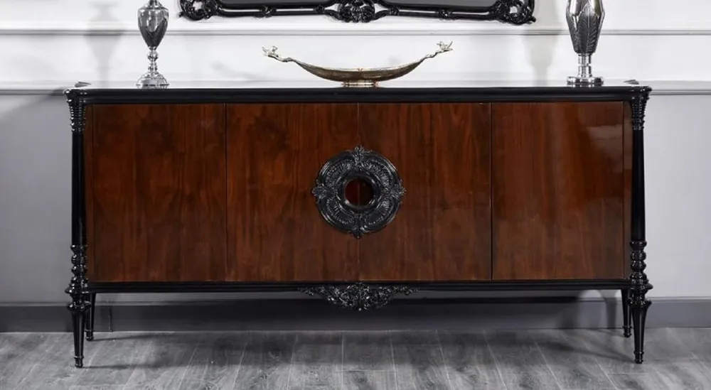 Casa Padrino Luxus Barock Sideboard Schwarz / Dunkelbraun 225 cm - Barock Möbel Meistverkauft