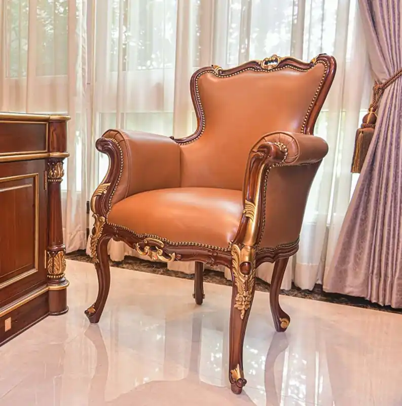 Casa Padrino Luxus Barock Echtleder Sessel Braun / Gold - Barock Leder Möbel - Made in Italy Solange Der Vorrat Reicht