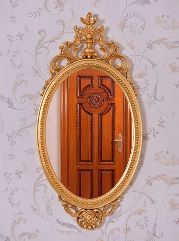 Markenware Casa Padrino Luxus Barock Spiegel Gold H. 102 cm - Ovaler Barockstil Wandspiegel - Made in Italy