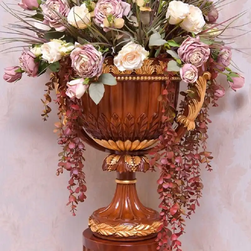 Direktkauf Casa Padrino Luxus Barock Deko Vase Braun / Gold H. 55 cm - Barockstil Massivholz Blumenvase - Made in Italy