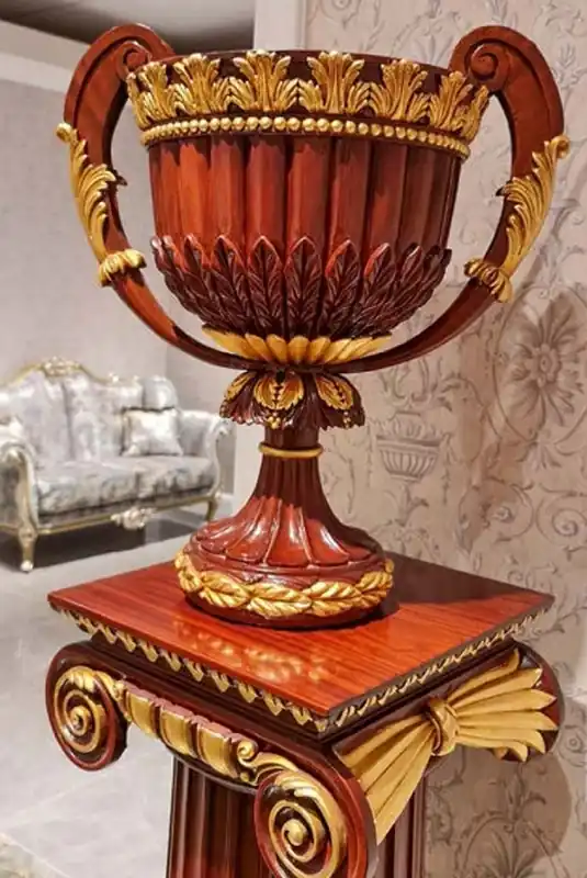 Casa Padrino Luxus Barock Deko Vase Dunkelbraun / Gold H. 55 cm - Barockstil Massivholz Blumenvase - Made in Italy Aktuell