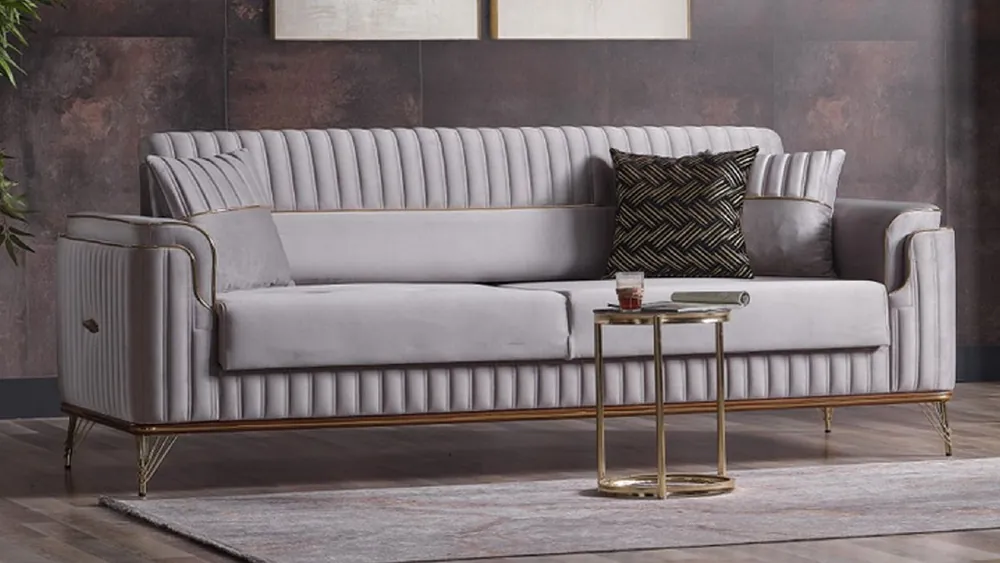 Casa Padrino Luxus Wohnzimmer Sofa mit Schlaffunktion Grau / Gold 225 cm - Luxus Möbel Heißes Angebot