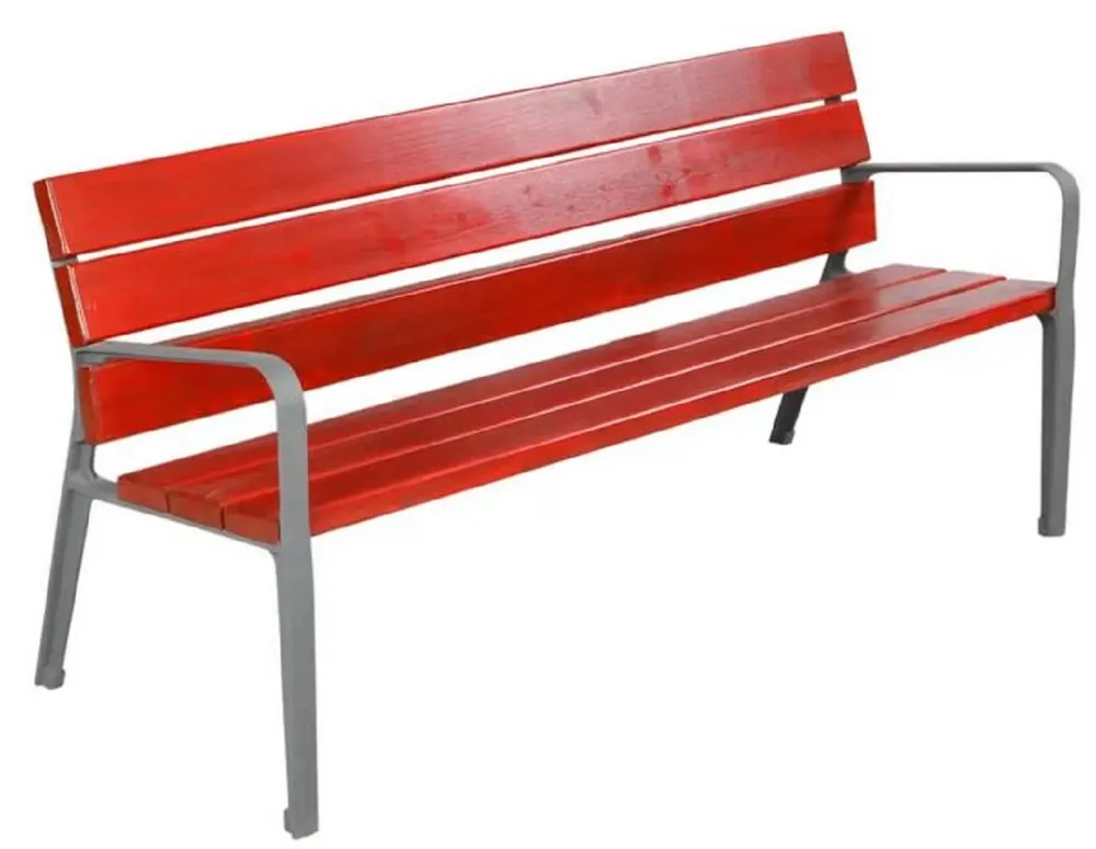 Preiswert Casa Padrino Parkbank - Stadtbank mit Rückenlehne und Armlehnen Rot / Grau 180 cm
