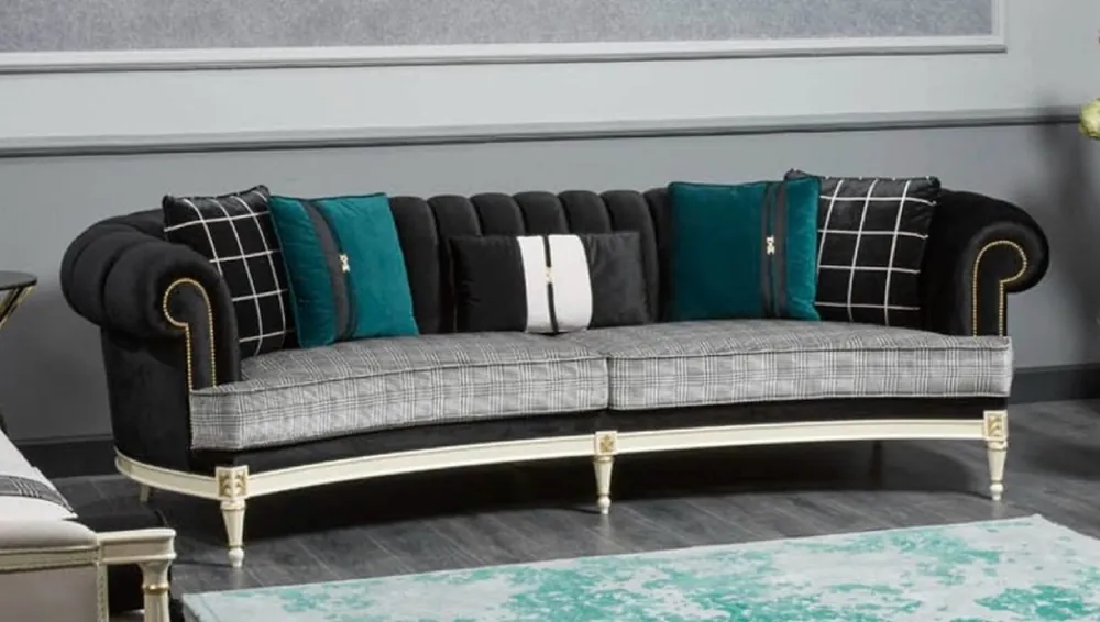 Casa Padrino Luxus Barock Sofa Schwarz / Grau / Weiß / Gold 290 cm - Barock Wohnzimmer Möbel Nur Heute