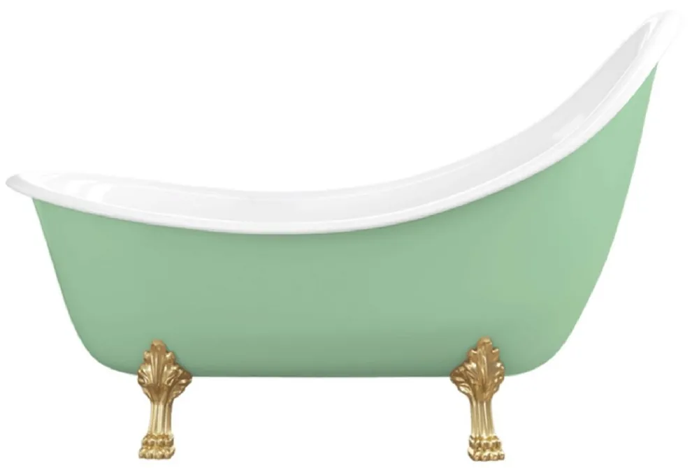 Neue Ware Casa Padrino Jugendstil Badewanne Hellgrün / Weiß / Gold 180 cm - Freistehende Retro Stil Badewanne