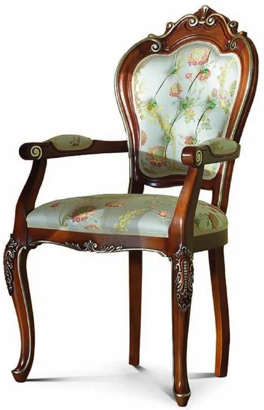 Casa Padrino Luxus Barock Esszimmer Stuhl mit Armlehnen Bunt / Braun / Gold - Barock Möbel - Made in Italy Bestpreis
