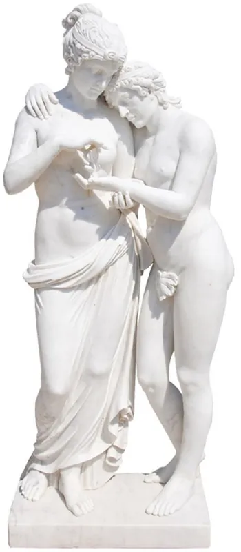 Casa Padrino Antik Stil Garten Deko Marmor Skulptur Liebespaar Weiß H. 180 cm Echt