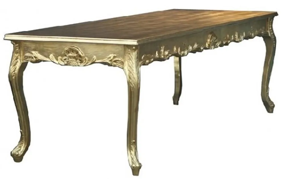 Casa Padrino Barock Esstisch mit Glasplatte Gold 140 cm - Barock Esszimmer Möbel Preiswert