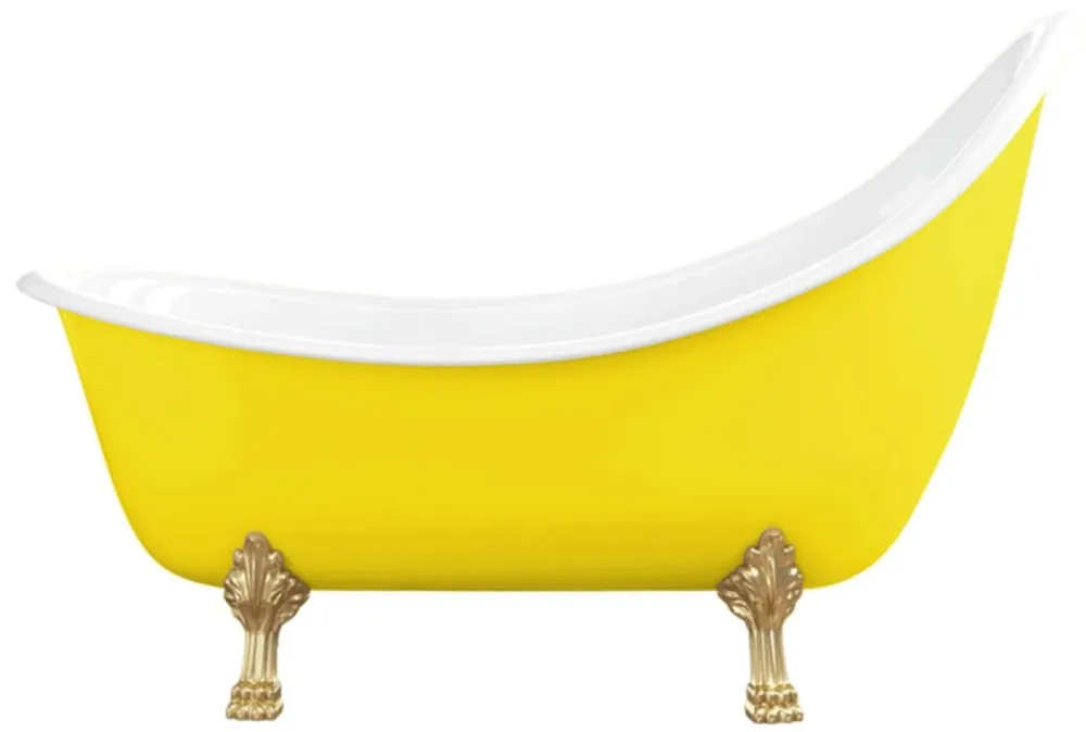 Casa Padrino Jugendstil Badewanne Gelb / Weiß / Gold 180 cm - Freistehende Retro Stil Badewanne Expressversand