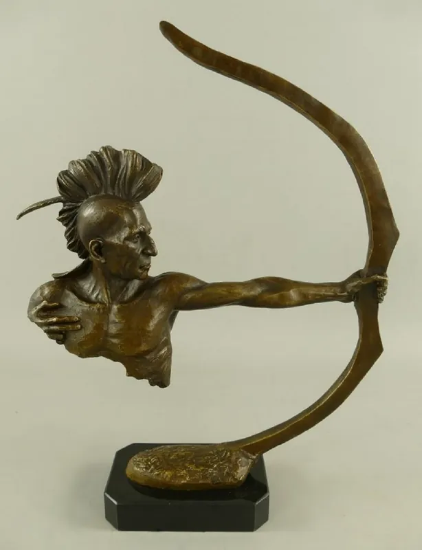 Markenware Casa Padrino Luxus Bronze Deko Skulptur Indianer mit Bogen Bronze / Schwarz H. 42 cm