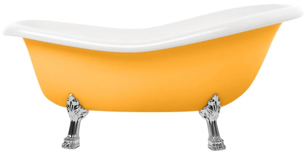 Casa Padrino Jugendstil Badewanne Gelb / Weiß / Silber 168 cm - Freistehende Retro Stil Badewanne Geprüft