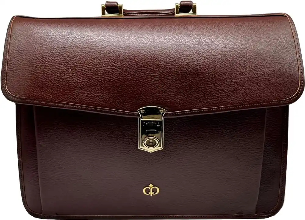Sale Casa Padrino Luxus Echtleder Herren Aktentasche Dunkelbraun / Gold 42 cm - Made in Italy
