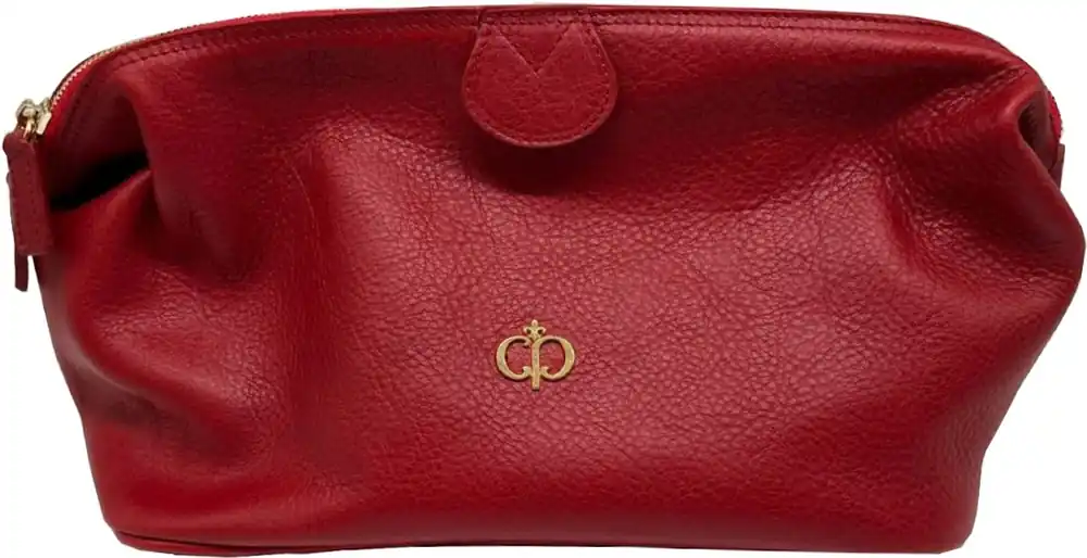 Sale Casa Padrino Luxus Echtleder Kosmetiktasche Rot / Gold 28 cm - Made in Italy