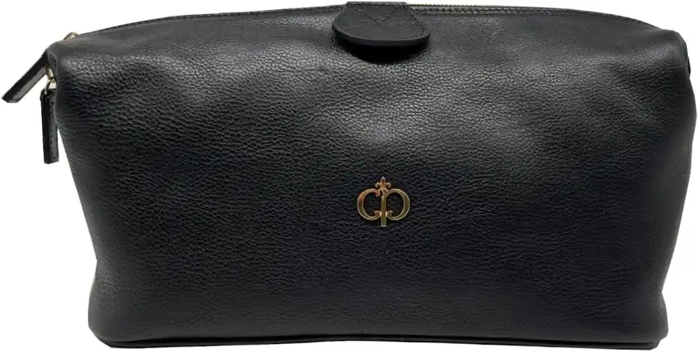 Sonderangebot Casa Padrino Luxus Echtleder Kosmetiktasche Schwarz / Gold 28 cm - Made in Italy