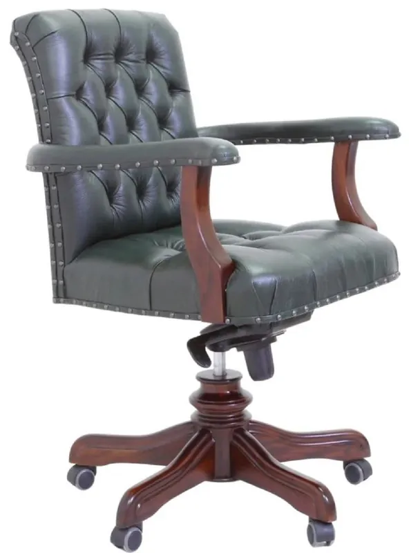 Billig Casa Padrino Luxus Chesterfield Echtleder Schreibtischstuhl Grün / Braun - Chesterfield Büro Möbel