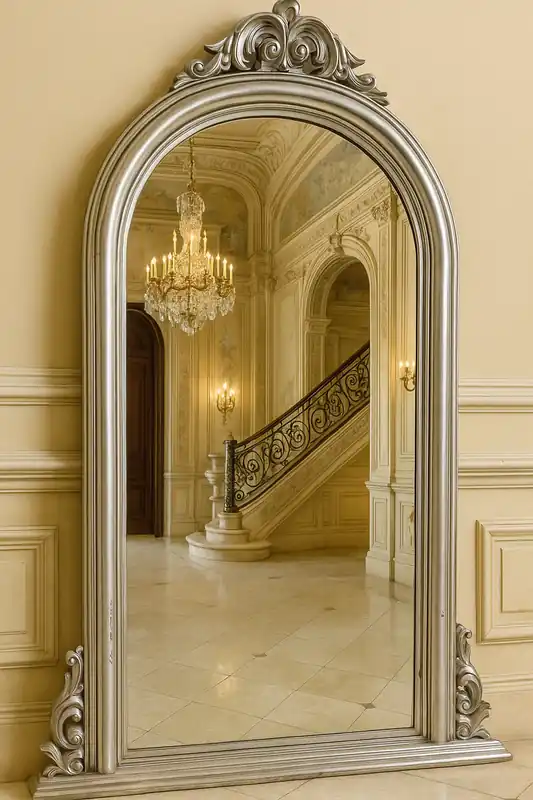 Casa Padrino Barock Spiegel Silber H. 130 cm - Barockstil Garderoben Wandspiegel Sichere Zahlung
