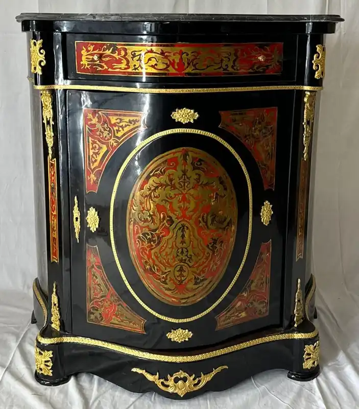 Must-Have Casa Padrino Barock Boulle Kommode mit Marmorplatte Schwarz / Rot / Gold - Barock Möbel