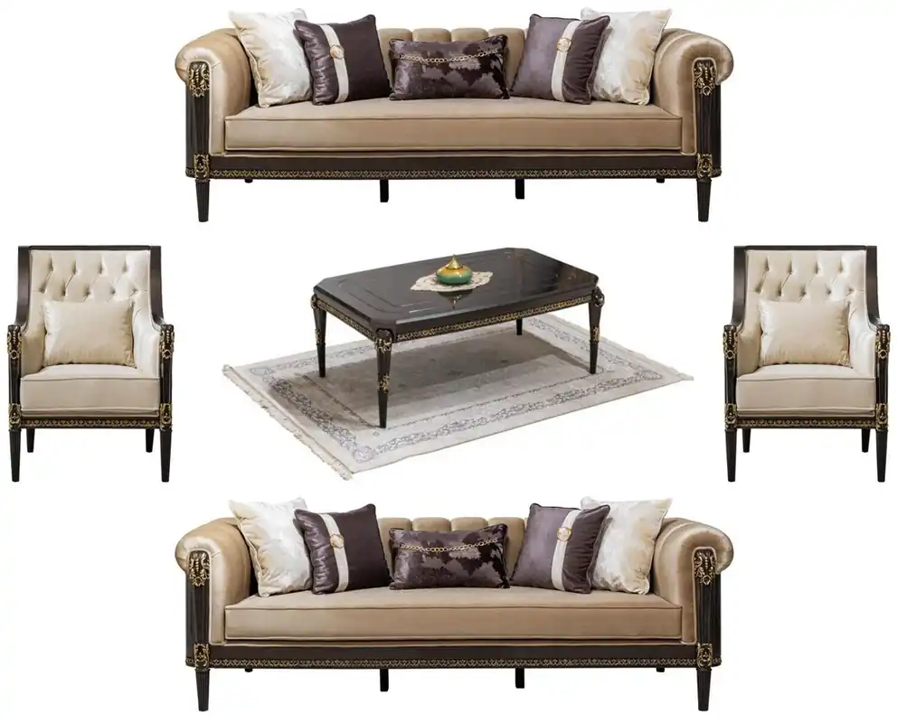 Preisknaller Casa Padrino Luxus Barock Wohnzimmer Möbel Set Hellbraun / Creme / Dunkelbraun / Gold