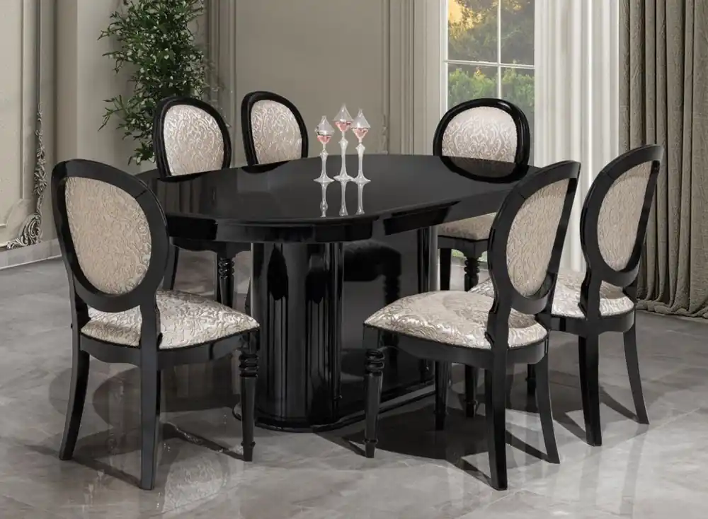 Casa Padrino Luxus Barock Esszimmer Set Silber / Schwarz - 1 Esstisch & 6 Esszimmerstühle Solange Der Vorrat Reicht