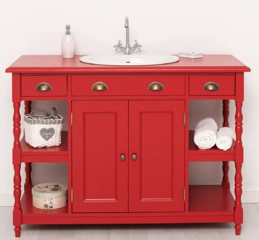 Bestseller Casa Padrino Landhausstil Massivholz Waschtisch Rot 128 cm - Landhausstil Badezimmer Möbel