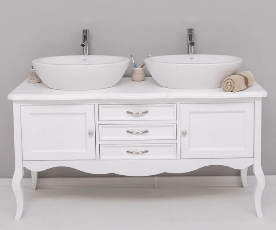 Ausverkauf Casa Padrino Landhausstil Massivholz Doppel Waschtisch Weiß 150 cm - Landhausstil Badezimmer Möbel