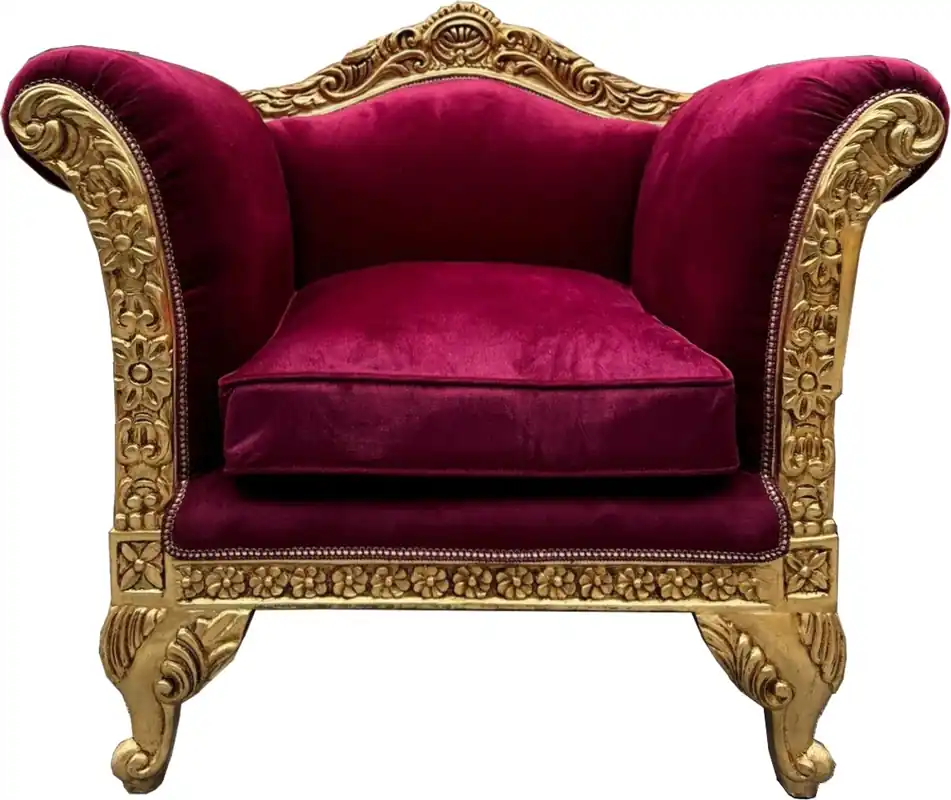 Casa Padrino Barock Lounge Sessel Bordeauxrot / Gold - Barockstil Möbel Preis Gesenkt