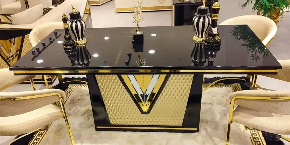 Neue Kollektion Casa Padrino Luxus Esstisch Schwarz / Gold 200 cm - Luxus Esszimmer Möbel