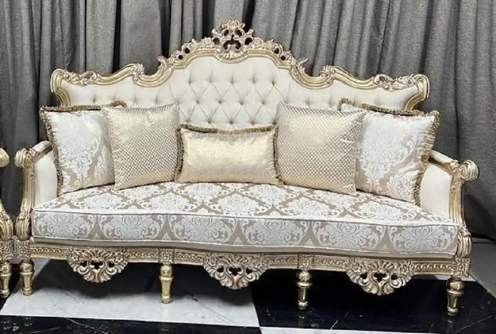 Casa Padrino Luxus Barock Wohnzimmer Sofa Creme / Weiß / Gold 230 cm - Barock Wohnzimmer Möbel Finale Aktion