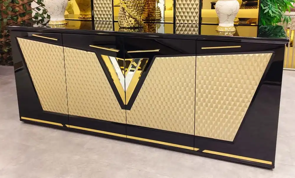 Casa Padrino Luxus Sideboard mit 4 Türen Schwarz / Gold 205 cm - Luxus Möbel Super-Preis