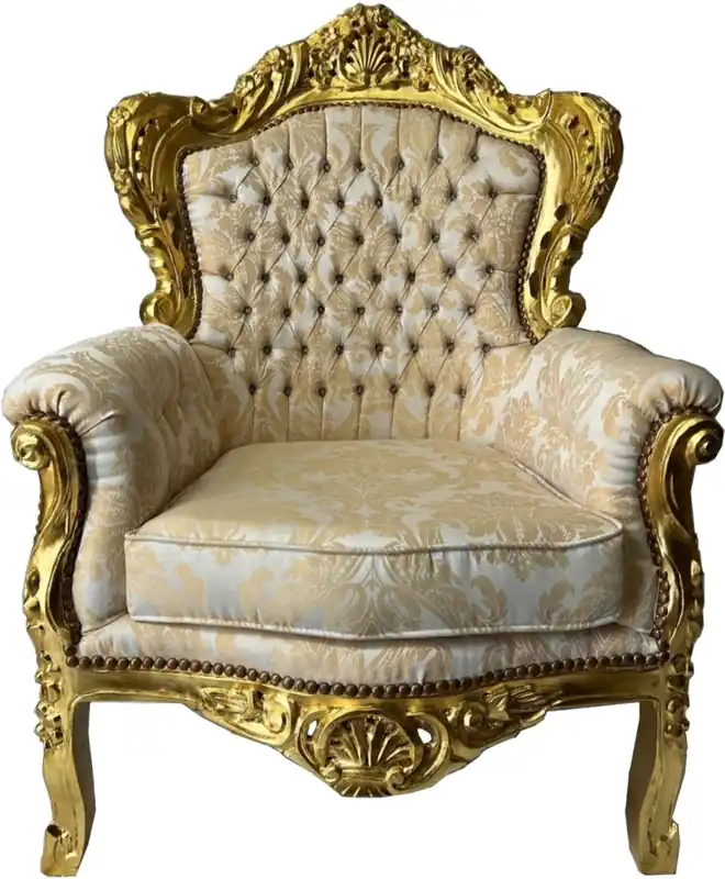 Saisonangebot Casa Padrino Barock Sessel mit Glitzersteinen Grau / Beige / Gold - Wohnzimmer Möbel im Barockstil