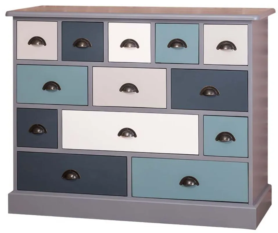 Top-Preis Casa Padrino Landhausstil Kommode mit 13 Schubladen Grau / Bunt 120 cm - Landhausstil Büromöbel